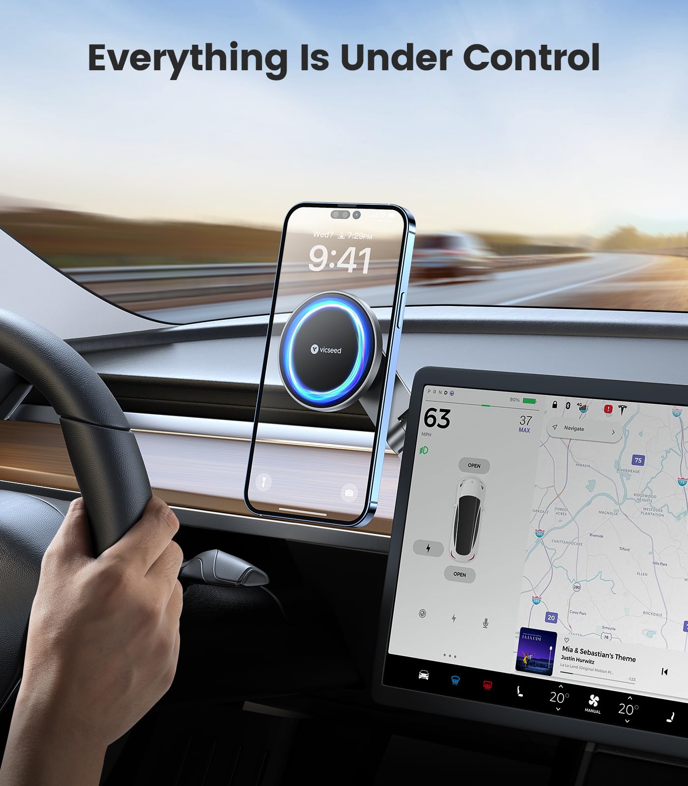 Tesla Phone Mount【Strongest Magnet Power】 Foldable Hidden Tesla Phone Holder Fit for All Phones, Tesla Model 3/Y/Cybertruck Accessories, Tesla Model 3 Model Y for MagSafe Car Mount
