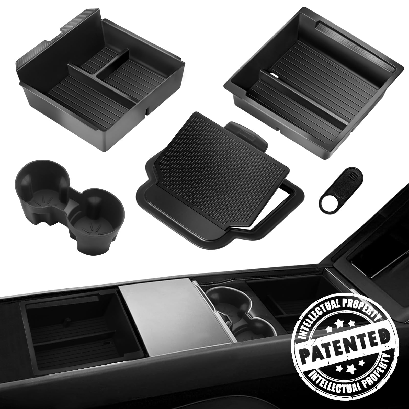 2025 Upgrade Center Console Organizer Tray, Cup Holder Tesla Model 3 Highland 2024 2025/Tesla Model Y Juniper 2025 Matte Black