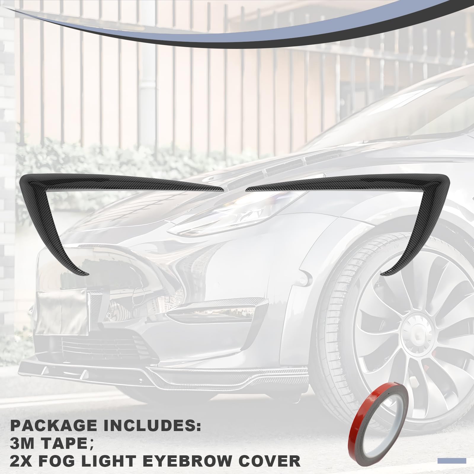 Tesla Model Y Fog Light Trim Cover, 2PCS Carbon Look Eyelids Frame, 2020-2023
