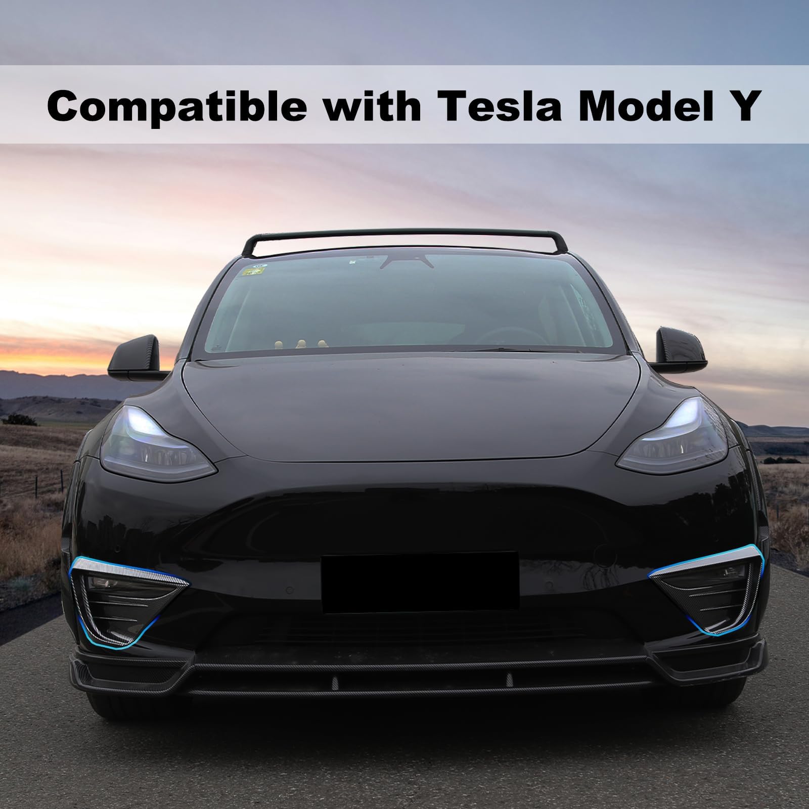 Fancemot Carbon Fiber Front Bumper Fog Light Cover Compatible with Tesla Model Y 2021-2024, Fog Light Trim, Fog Light Eyebrow for Model Y Decorative Accessories