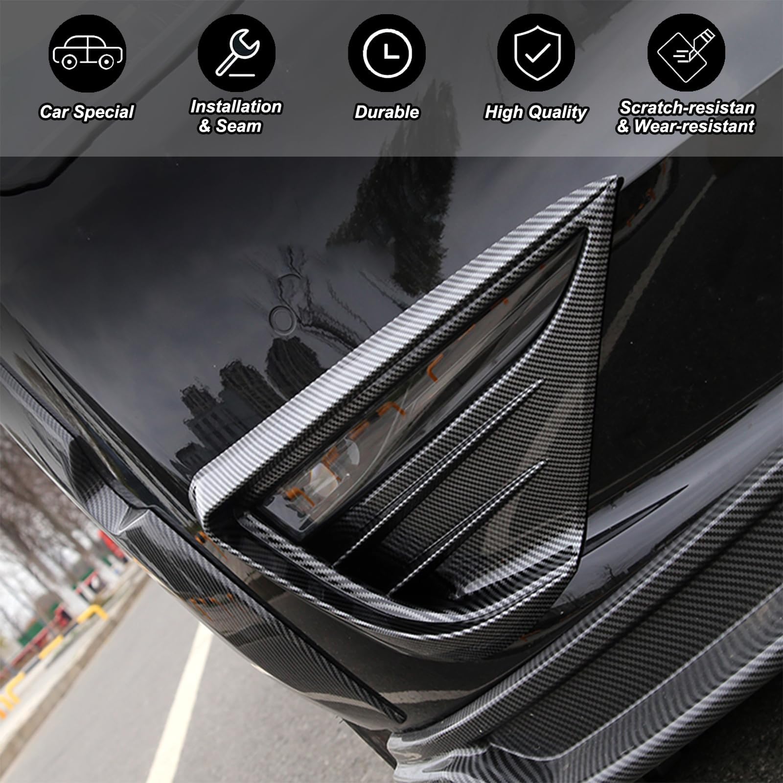 Fancemot Carbon Fiber Front Bumper Fog Light Cover Compatible with Tesla Model Y 2021-2024, Fog Light Trim, Fog Light Eyebrow for Model Y Decorative Accessories