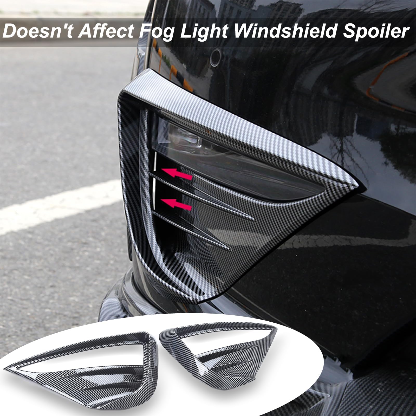 Fancemot Carbon Fiber Front Bumper Fog Light Cover Compatible with Tesla Model Y 2021-2024, Fog Light Trim, Fog Light Eyebrow for Model Y Decorative Accessories