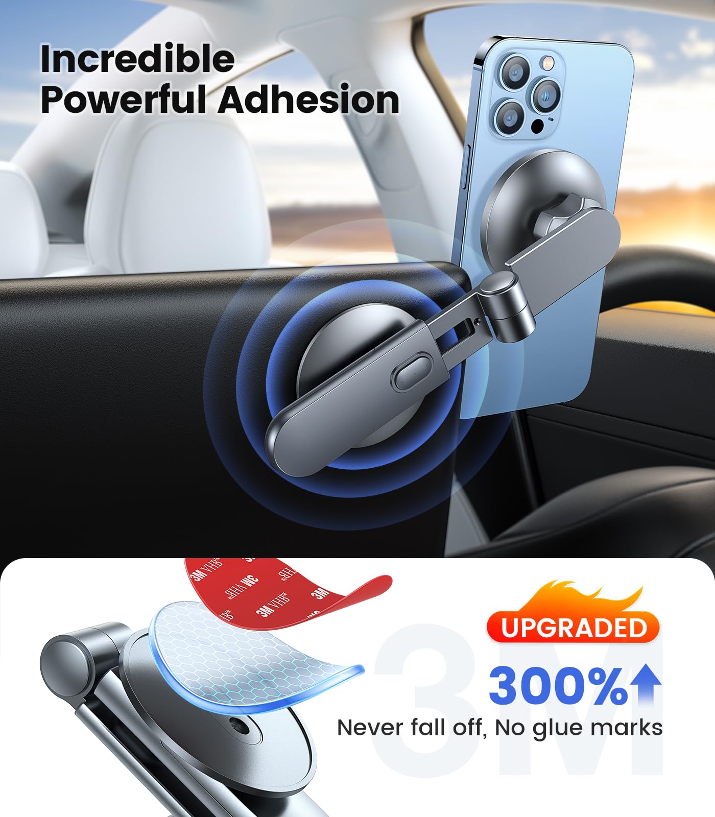 Tesla Phone Mount【Strongest Magnet Power】 Foldable Hidden Tesla Phone Holder Fit for All Phones, Tesla Model 3/Y/Cybertruck Accessories, Tesla Model 3 Model Y for MagSafe Car Mount