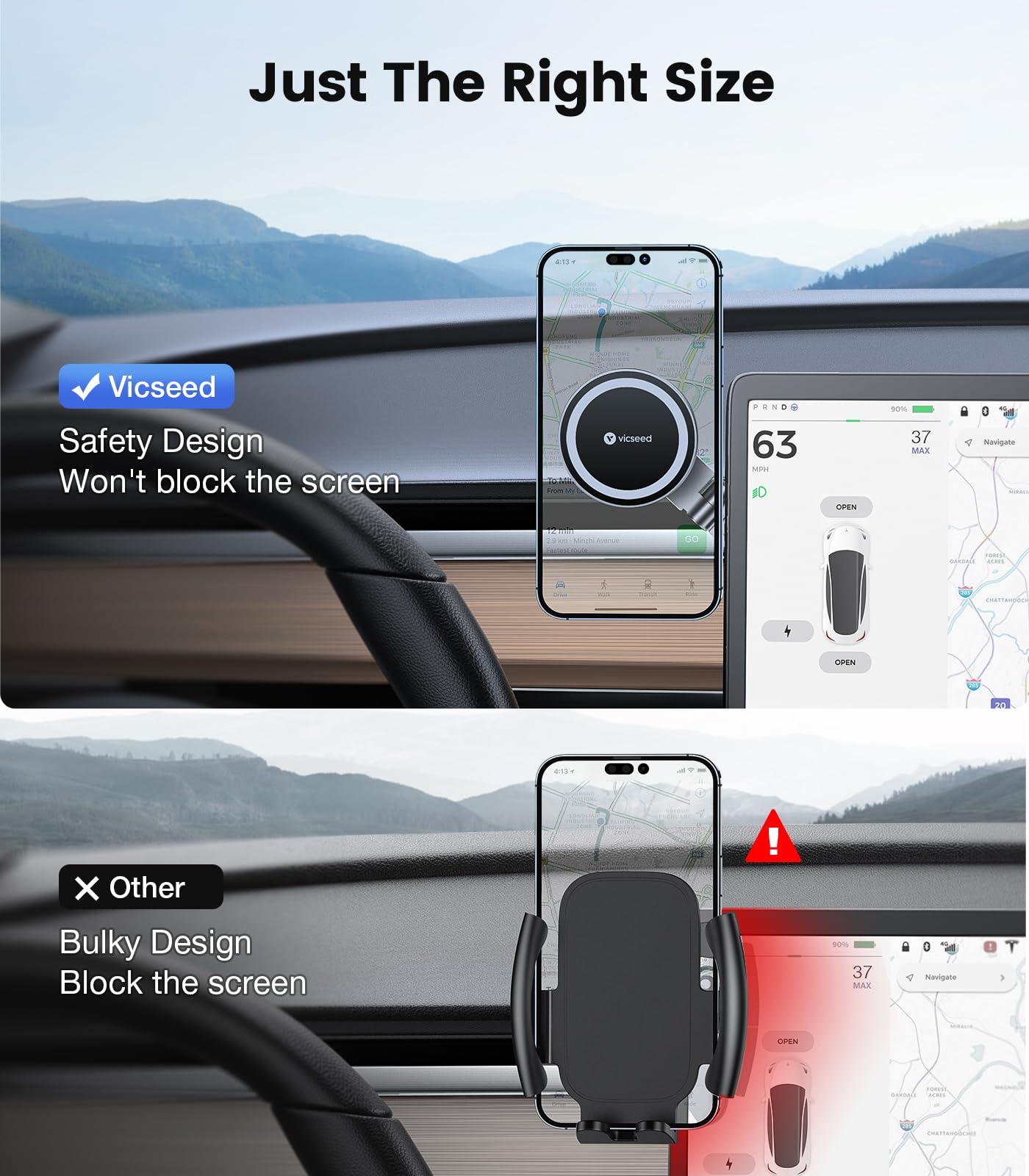 Tesla Phone Mount【Strongest Magnet Power】 Foldable Hidden Tesla Phone Holder Fit for All Phones, Tesla Model 3/Y/Cybertruck Accessories, Tesla Model 3 Model Y for MagSafe Car Mount