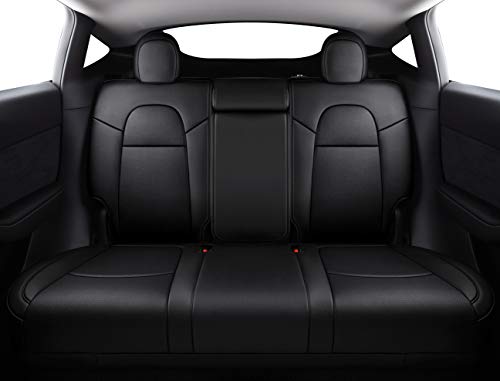 Seat Cover Fit for Tesla Model Y 2020 2021 Airbag Compatible Synthetic Leather Car Seat Cushion Protector All Weather Water-Proof Customized (Black)