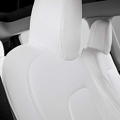 Fit Tesla Model Y Seat Covers All Season PU Leather Car Seat Cushion Protector Tesla Model Y Accessories (White, Full Wrapped 12 Pcs (Model Y))