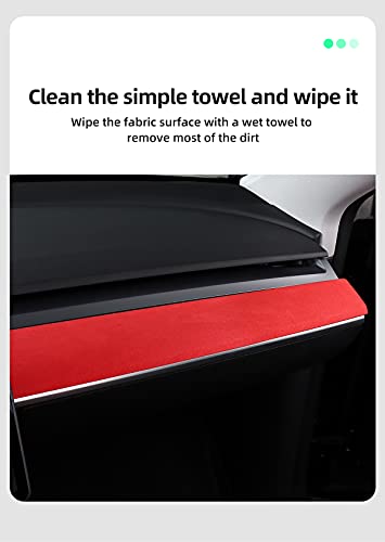 Alcantara Red Dashboard Cap for 2017-2022 Tesla Model 3 & Y (2 Piece Set)
