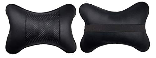 Car Neck Pillows Both Side Pu Leather 2pieces Pack Headrest Fit for Most Cars Filled Fiber Universal Car Pillow (Black)