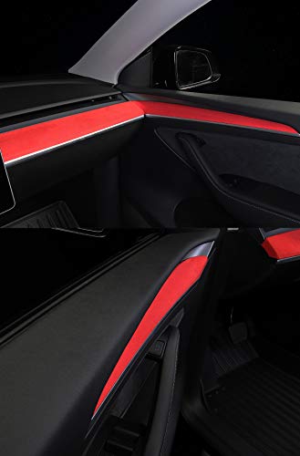 Alcantara Red Door Panel Trim Wrap/Sticker for 2021 Tesla Model 3 & Y