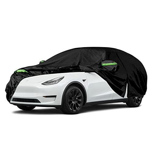Waterproof Car Cover Compatible with Tesla Model Y 2020 2021 2022, 300D All Weather Model Y Cover with Ventilated Mesh, Charge Port and Driver Side Zipper, Snowproof UV Windproof Exterior Car Cover