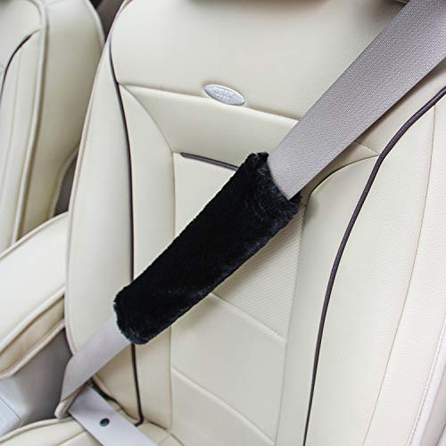Soft Faux Sheepskin Seat Belt Shoulder Pad for a More Comfortable Driving, Compatible with Adults Youth Kids - Car, Truck, SUV, Airplane,Carmera Backpack Straps 2 Packs Black