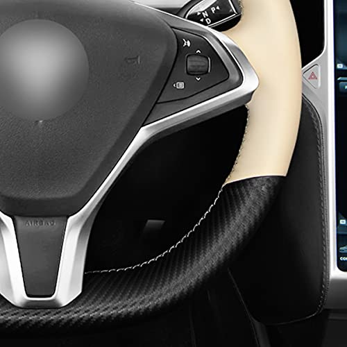 Matte Carbon Fiber + Leather Steering Wheel Cover for Tesla Model S 2012-2020 & Model X 2016-2020
