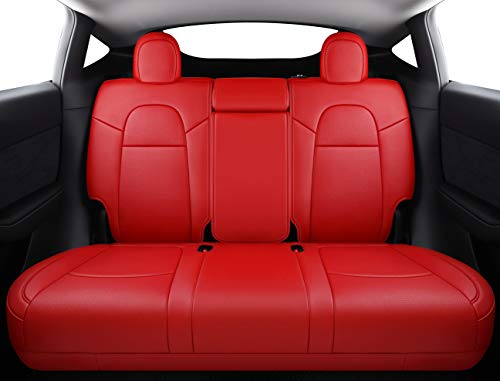 Seat Cover Fit for Tesla Model Y 2020 2021 Airbag Compatible Synthetic Leather Car Seat Cushion Protector All Weather Water-Proof Customized (Red)