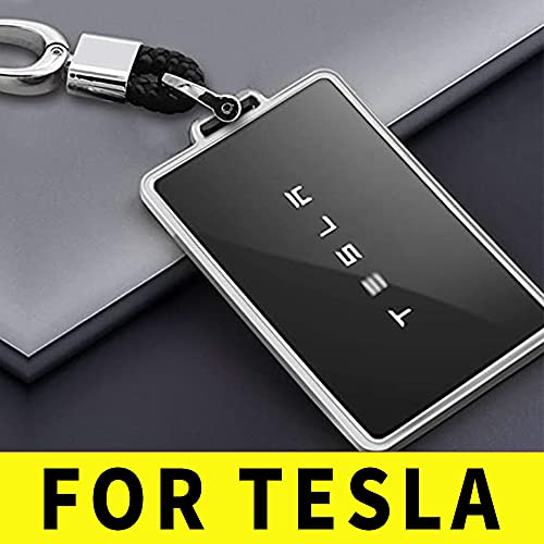 TPU Key Card Holder Case Compatible with Tesla Model 3, Key Protector Cover Accessories Including Key Chain, Silver