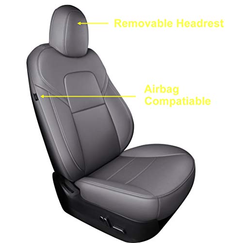 Seat Cover Fit for Tesla Model Y 2020 2021 Airbag Compatible Synthetic Leather Car Seat Cushion Protector All Weather Water-Proof Customized (Grey/Midnight Silver Metallic)