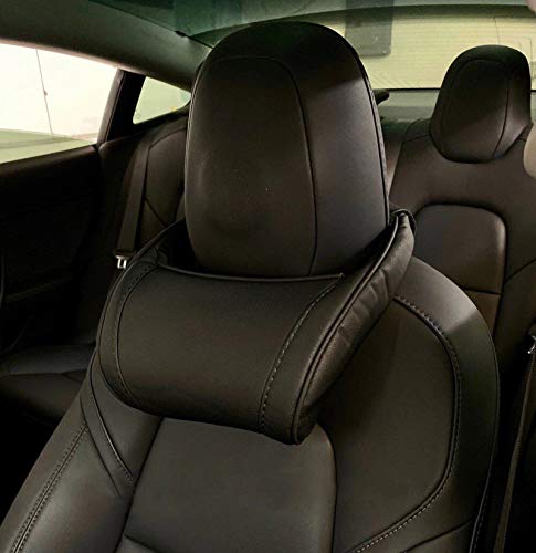 Neck Support Pillow Soft Leather Headrest with Adjustable Strap for Tesla