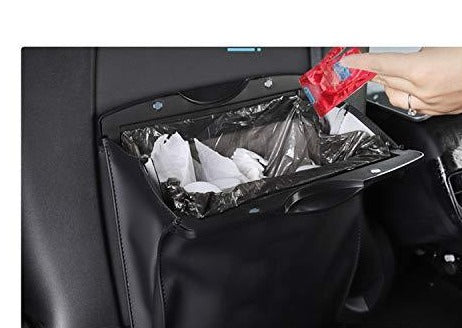 Car Trash Bag with Superior Leather for Tesla Model 3 Model Y Hanging and Magnet Closure Garbage Can and Storage Bin Pockets