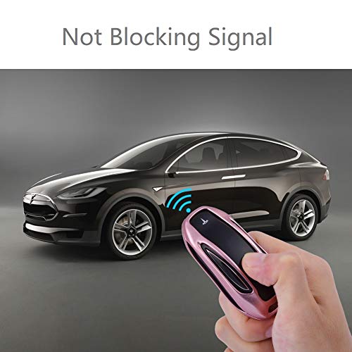 Premium Compatible with Tesla Key Fob Cover for Model X - Aircraft Aluminum Flip Key Protection Case with Leather Keychain - Keyfob Holder Fits for Tesla (Model X, Rose Gold)