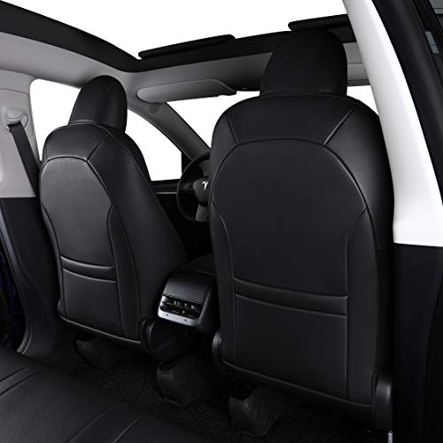 Seat Cover Fit for Tesla Model Y 2020 2021 Airbag Compatible Synthetic Leather Car Seat Cushion Protector All Weather Water-Proof Customized (Black & Red)