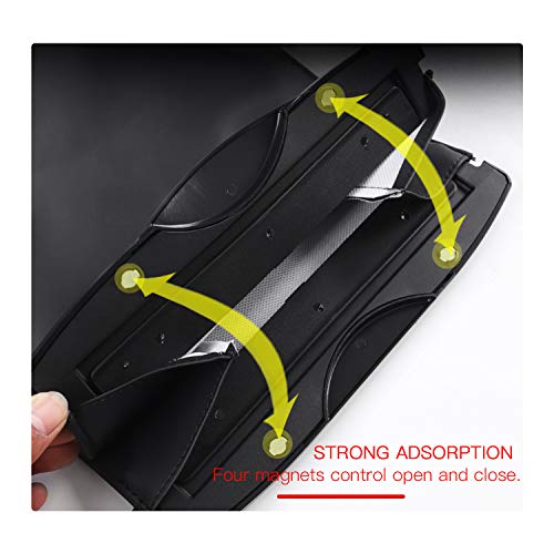 Car Trash Bag with Superior Leather for Tesla Model 3 Model Y Hanging and Magnet Closure Garbage Can and Storage Bin Pockets