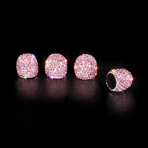 Pink Sparkling Rhinestone Tire Valve Stem Caps for Tesla Model S, 3, X, & Y (Set of 4)