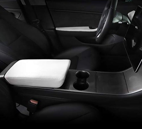White Leather Armrest Cover for Tesla Model 3 & Y