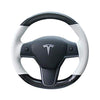 White Leather & Carbon Fiber Steering Wheel Cover Hand-Stitch on Wrap Fit for Tesla Model 3 & Y
