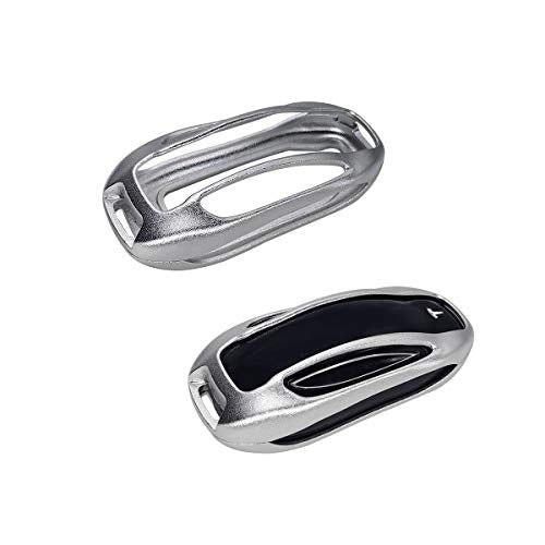 Tesla Model X Key Fob Cover Keychain Premium Aluminum Metal for Tesla Model X Smart Romote Key Fob Case Holder Accessories(Platinum Silver)