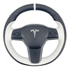 Hand-Stitched Steering Wheel Wrap for Tesla Model 3/Tesla Model Y 2017 2018 2019 2020 2021 Interior Steering Wheel Protection Skin Cover Accessories (Black Leahter+ White Perforated Leather)