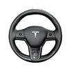 Black Perforated Leather & Carbon Fiber Auto Steering Wheel Cover Hand-Stitch on Wrap Fit for Tesla Model 3/Tesla Model Y