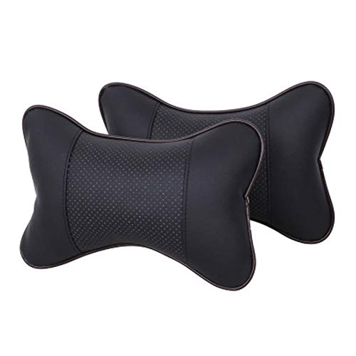 Car Neck Pillows Both Side Pu Leather 2pieces Pack Headrest Fit for Most Cars Filled Fiber Universal Car Pillow (Black)