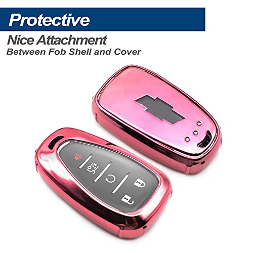 Fit for 2021 2020 2019 Chevrolet Chevy Camaro Malibu Spark Blazer Bolt EV Equinox Trax TPU Key Fob Remote Cover Case Shell Glove Pouch Holder Protector Keyless Entry Sleeve Accessory, Pink