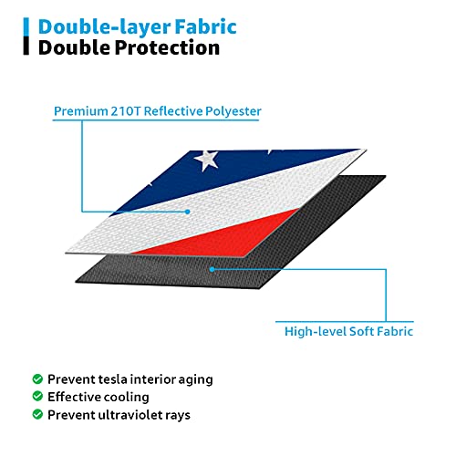 Foldable UV Reflecting Front Windshield Sunshade with Printed American Flag for Tesla Model 3 & Y