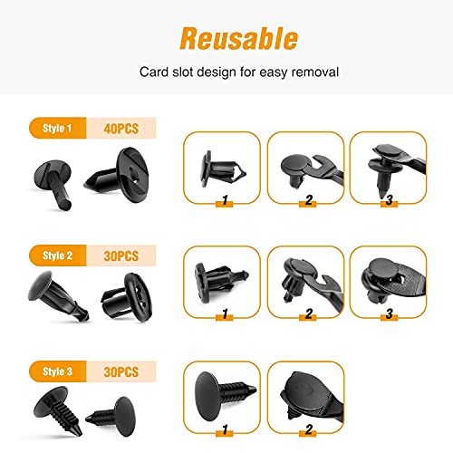 GRC-47 Universal Plastic Fender Clips,200 Pcs Push Bumper Fastener Rivet Clips with 6 Size Auto Body Retainer Clips Bumpers,Car Fender Replacement for Tesla Model S, 3,  X, & Y