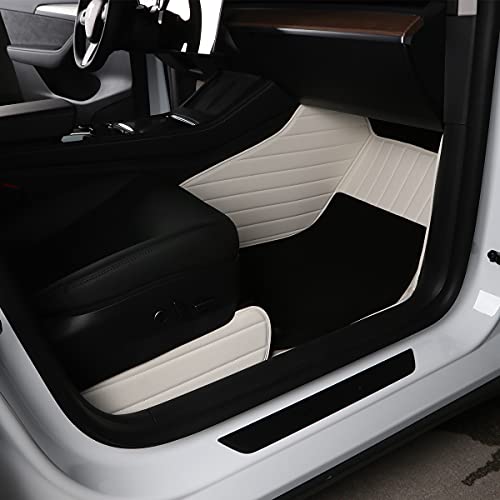 All-Weather Custom Fit Fully Surrounded White Leather Floor Mats for Tesla Model Y