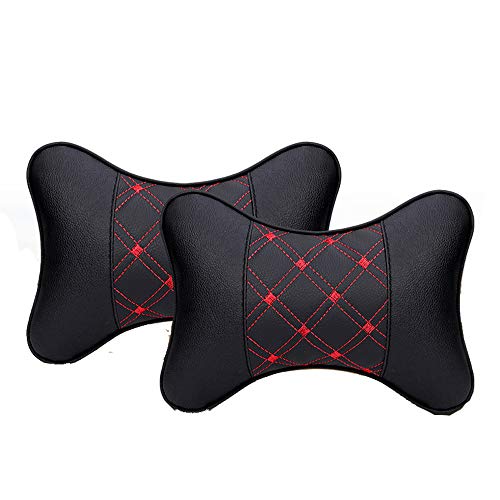 Car Neck Pillows Both Side Pu Leather 2pieces Pack Headrest Fit for Most Cars Filled Fiber Universal Car Pillow (Black&Red)