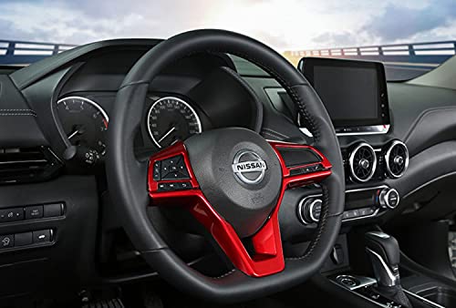Red Steering Wheel Cover Sequins Frame Trim for Nissan Rogue Altima Sentra Kicks LEAF Versa Interior Accessories(Red)