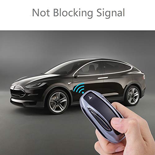 Premium Compatible with Tesla Key Fob Cover for Model X - Aircraft Aluminum Flip Key Protection Case with Leather Keychain - Keyfob Holder Fits for Tesla (Model X, Gray)