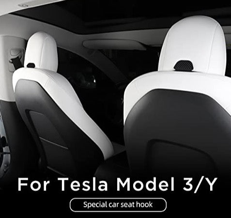 Front Seat Headrest Storage Hooks for Tesla Model 3 & Y (Carbon Fiber)