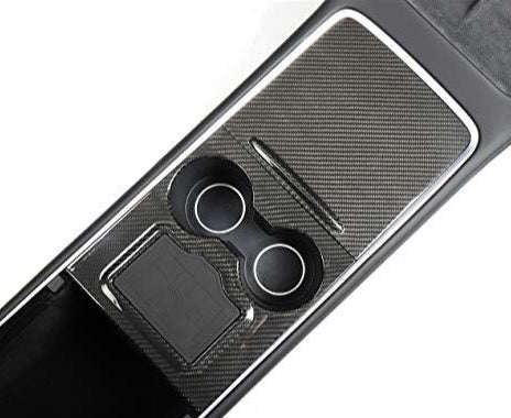 100% Real Glossy Carbon Fiber Center Console Overlays for 2021-2023 Tesla Model 3 & Y
