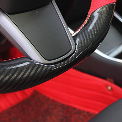 Carbon Fiber and Red Leather Steering Wheel Cover for Tesla Model 3 & Y