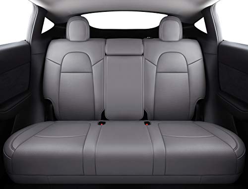 Seat Cover Fit for Tesla Model Y 2020 2021 Airbag Compatible Synthetic Leather Car Seat Cushion Protector All Weather Water-Proof Customized (Grey/Midnight Silver Metallic)