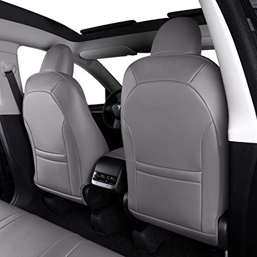 Seat Cover Fit for Tesla Model Y 2020 2021 Airbag Compatible Synthetic Leather Car Seat Cushion Protector All Weather Water-Proof Customized (Grey/Midnight Silver Metallic)