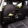 Front Custom Fit Two Tone Black/Tropical Leaves Print Fully Wrapped Fabric Cloth Seat Covers for 2017-2022 Tesla Model 3 & Model Y (2 Pieces)