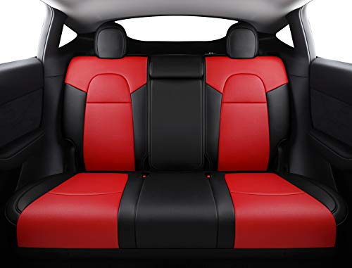 Seat Cover Fit for Tesla Model Y 2020 2021 Airbag Compatible Synthetic Leather Car Seat Cushion Protector All Weather Water-Proof Customized (Black & Red)