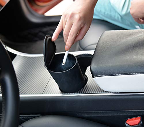 Car Silicone Trash Can with Lid Car Cup Holder Trash Bin Auto Vehicle Car Garbage Can Bin Use in Auto Home Office (Black)