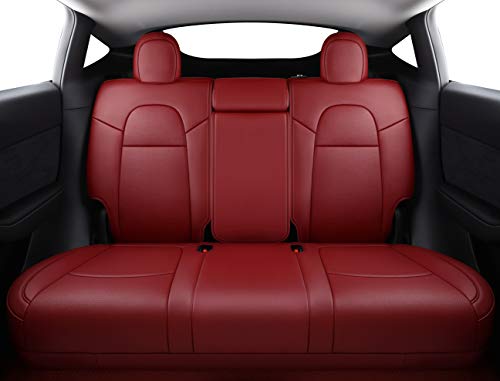 All Weather Synthetic Leather Comfortable Seat Covers for 2020-2022 Tesla Model Y (Wine Red)