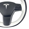 Hand-Stitched Steering Wheel Wrap for Tesla Model 3/Tesla Model Y 2017 2018 2019 2020 2021 Interior Steering Wheel Protection Skin Cover Accessories (Black Leahter+ White Perforated Leather)