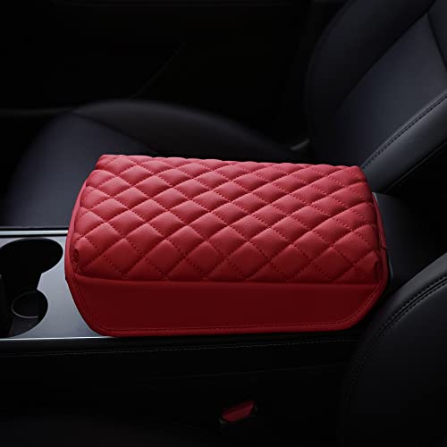 Red High Quality Vegan Leather Soft Armrest Cover for Tesla Model 3 & Y