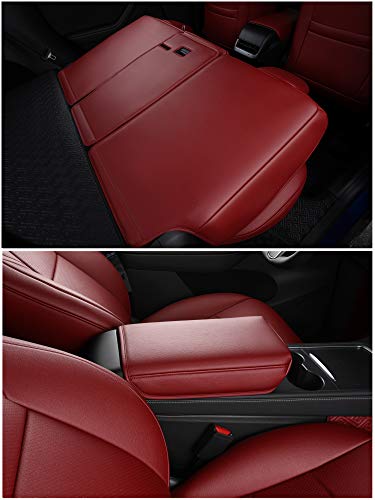 All Weather Synthetic Leather Comfortable Seat Covers for 2020-2022 Tesla Model Y (Wine Red)